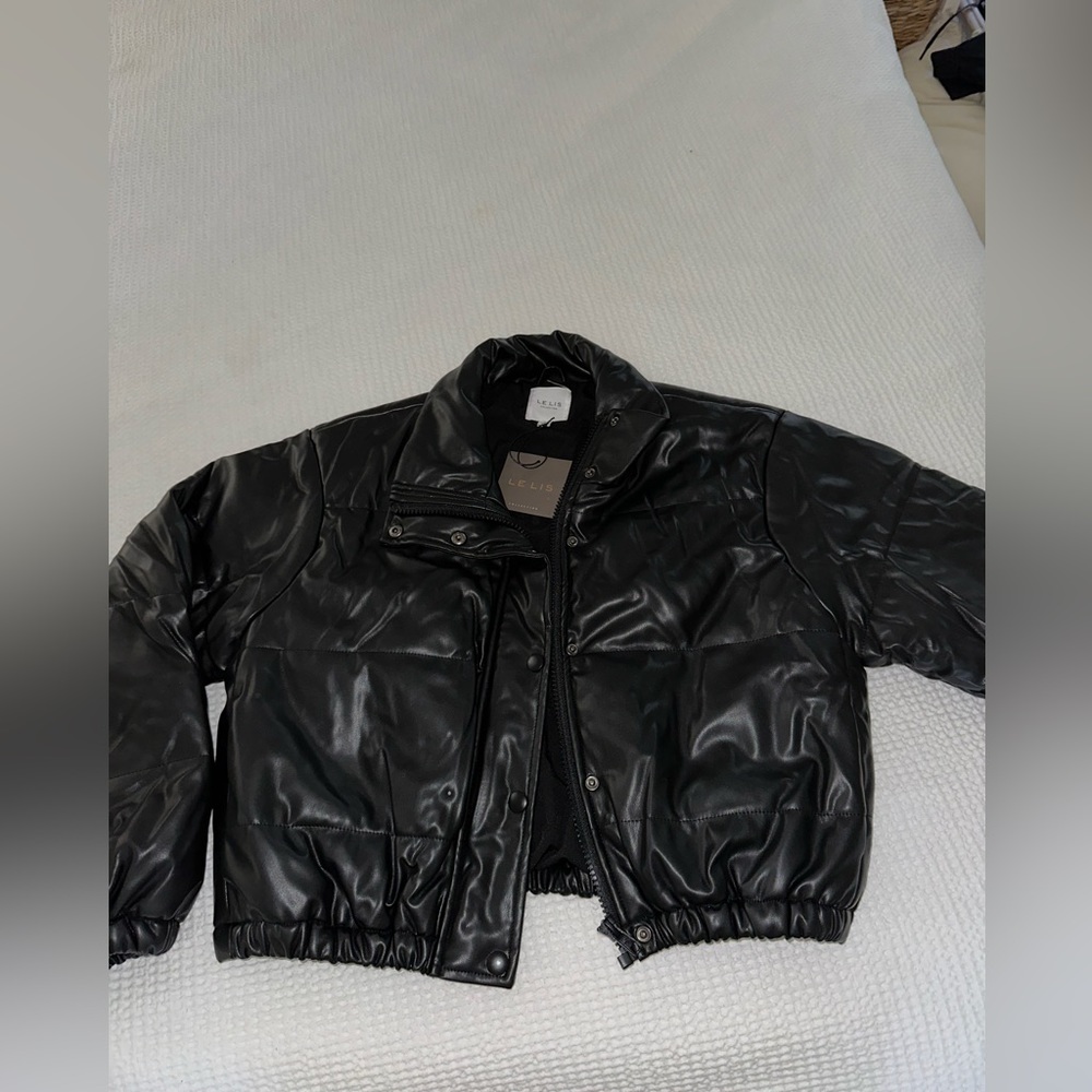Faux Leather Cropped Puffer Jacket